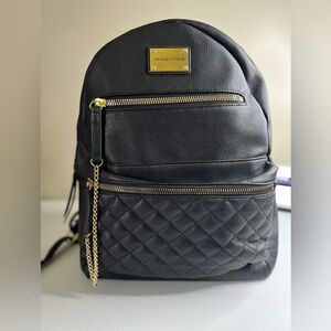 Adrienne Vittadini Medium Faux Leather Backpack Black Double Zip Chain
